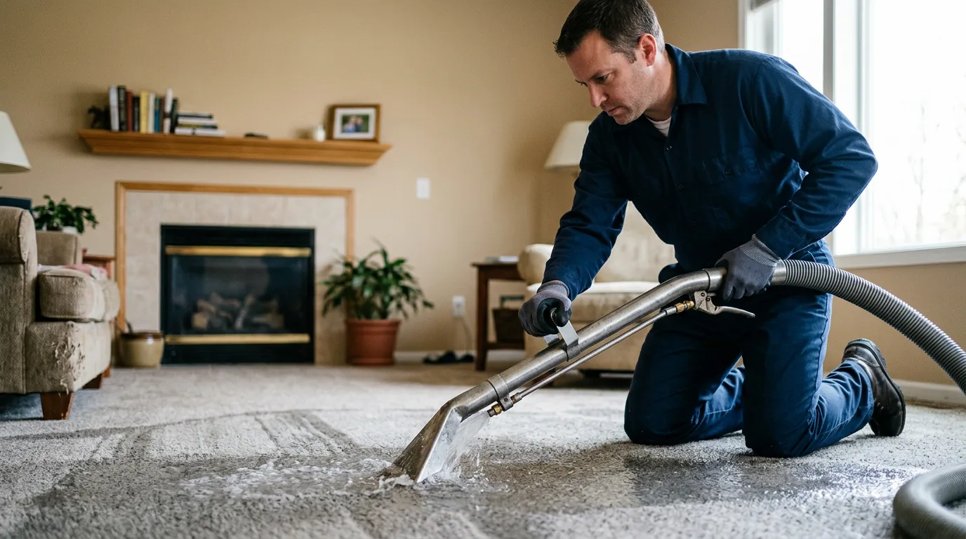 Water damage restoration technician working near Midland, VA